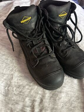 Workload Black Lace-Up Safety Boots with Yellow Logo